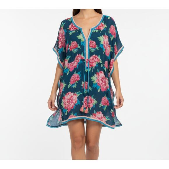 Matilda Jane Swim Cover Up Women’s S Blue Pink Floral Peony Print Tunic Feminine - Picture 1 of 15